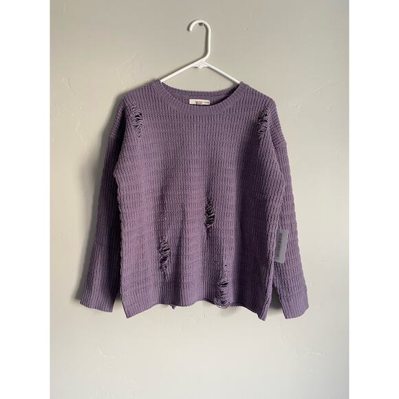 Orange Creek Purple Distressed Chunky Sweater- size S/M - Picture 2 of 6